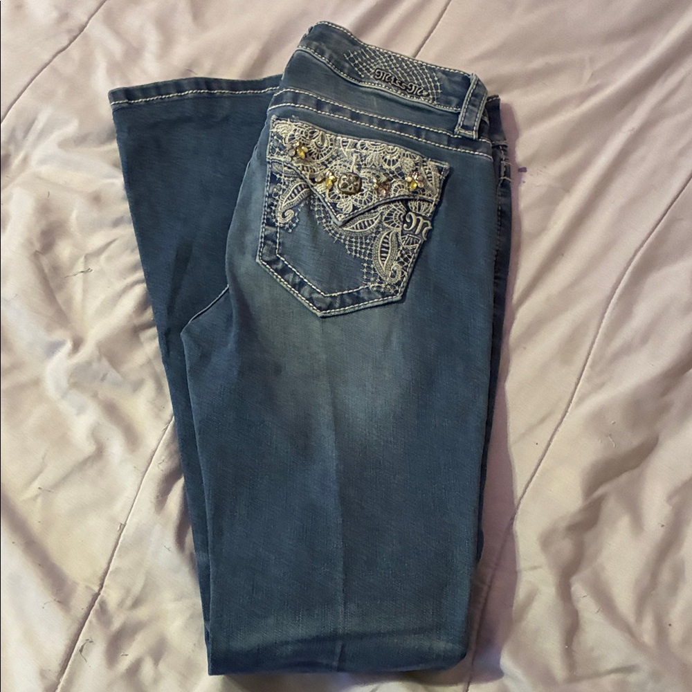 Miss Me Blue Boot Cut Jeans with Embellished Pocket